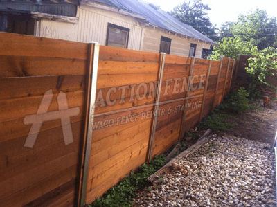 Stained cedar fence with galvanized square posts